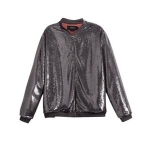GSTQ Sequin Embellished Bomber Jacket Gray Knit S